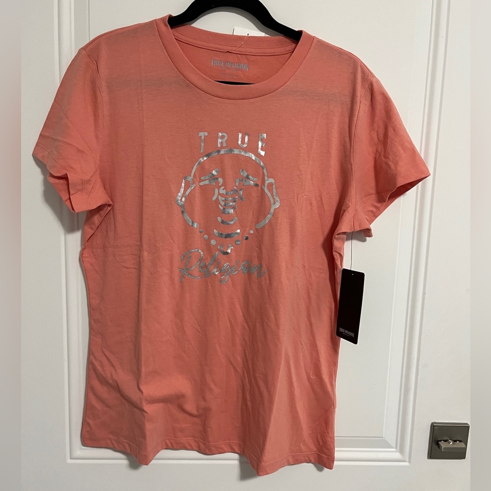NWT - True Religion Women’s Silver Foil Buddha Short Sleeve Tee - Size XL